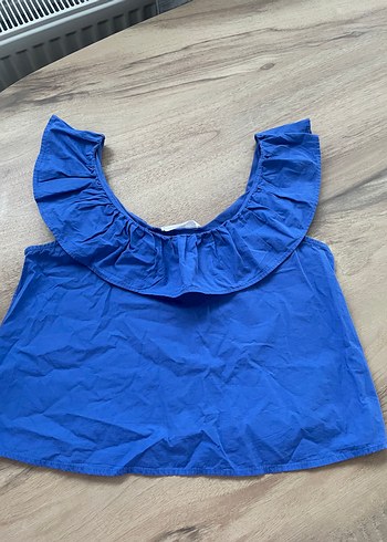 MANGO Kadın Mavi Firfirli Kolsuz Bluz - Görsel 7