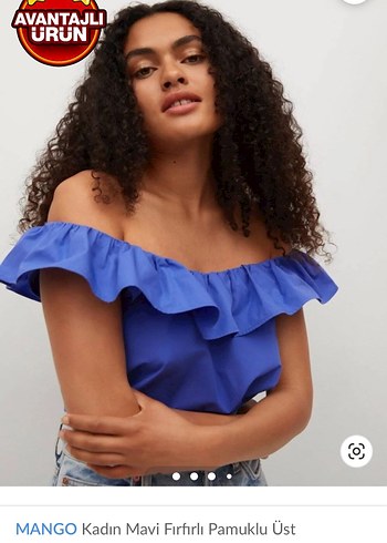 MANGO Kadın Mavi Firfirli Kolsuz Bluz - Görsel 4