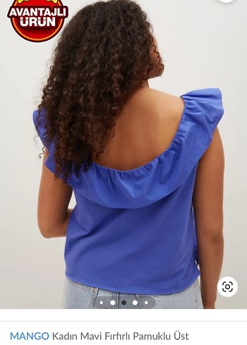 MANGO Kadın Mavi Firfirli Kolsuz Bluz - Görsel 3