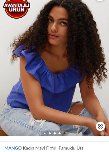 MANGO Kadın Mavi Firfirli Kolsuz Bluz - Görsel 2