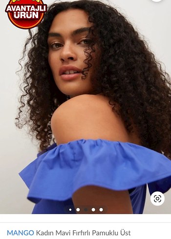 MANGO Kadın Mavi Firfirli Kolsuz Bluz - Görsel 5