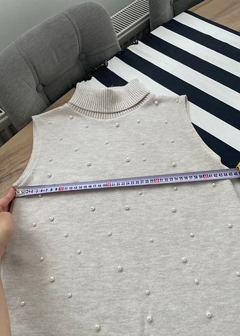 Zara İnci Detaylı Beyaz Kolsuz Boğazlı Triko Elbise - Görsel 5