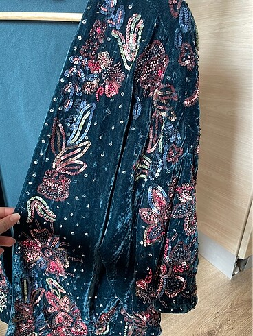 s Beden çeşitli Renk Kadife pul detaylı kimono