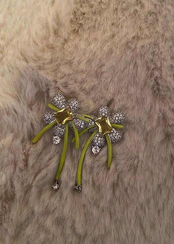 Uzun Gri İşlemeli Kürklü Kadın Küpeler - Görsel 2