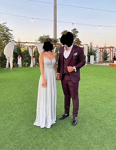 Gri taş detaylı abiye