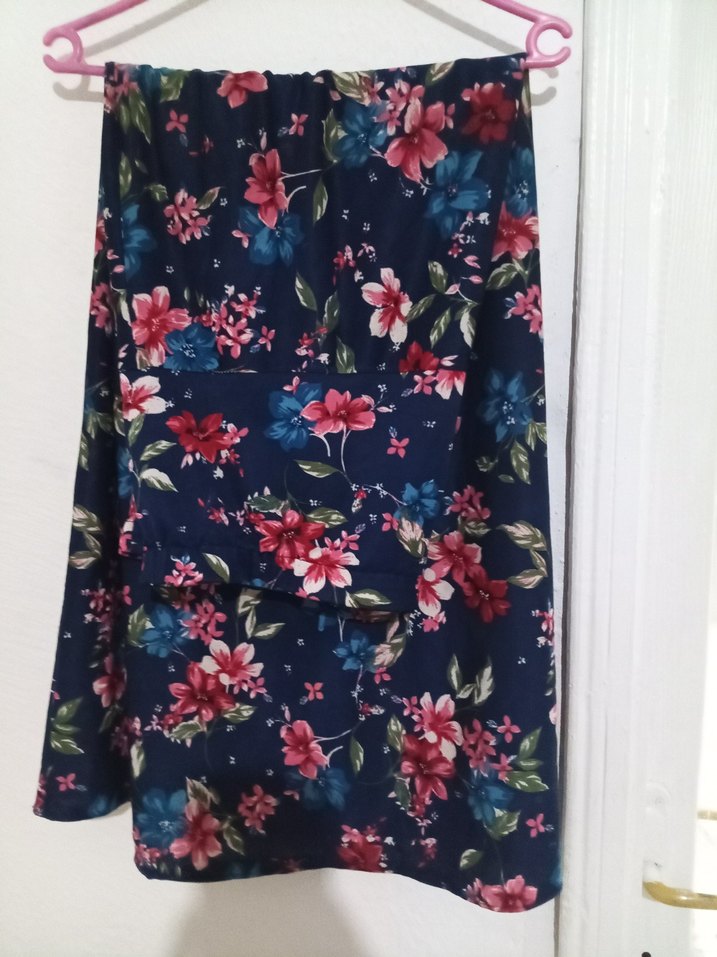 Mavi Çiçek Desenli Midi Hamile Etek - Görsel 2