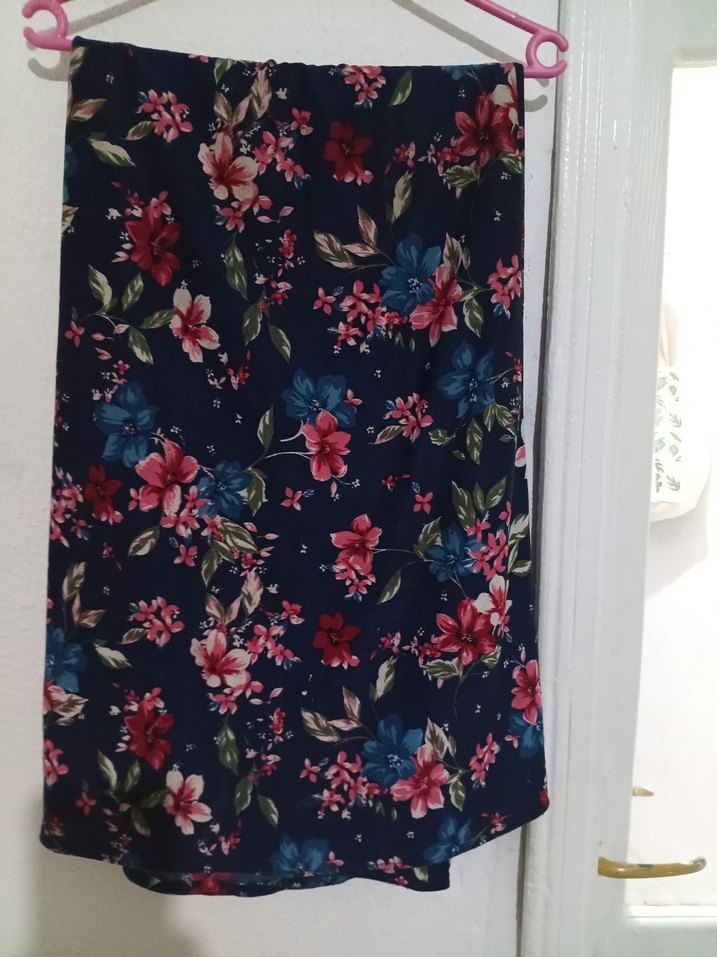 Mavi Çiçek Desenli Midi Hamile Etek - Görsel 4