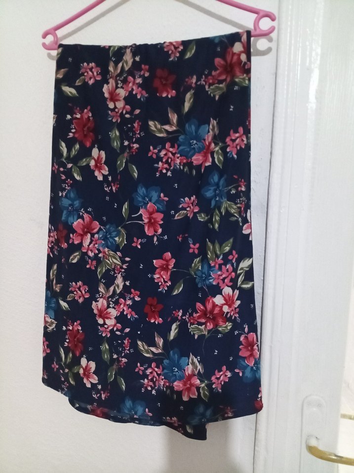 Mavi Çiçek Desenli Midi Hamile Etek - Görsel 3