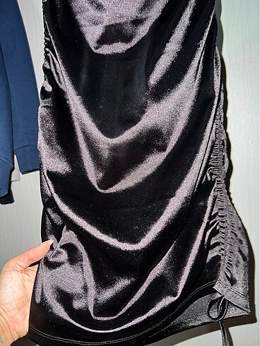 xs Beden kahverengi Renk H&M koyu kahve saten yandan bağcıklı elbise