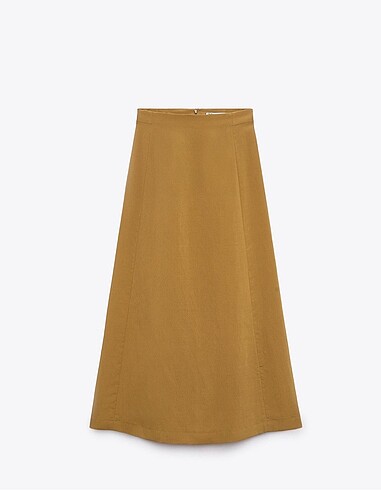 Zara keten karışımlı yağ yeşili midi etek