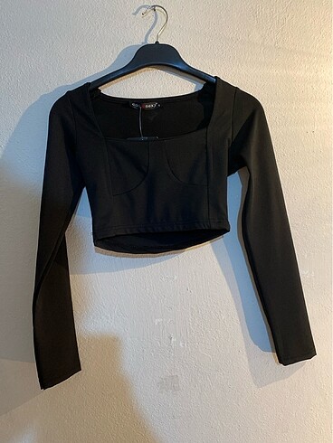 Cool& Sexy Siyah Uzun Kollu Crop