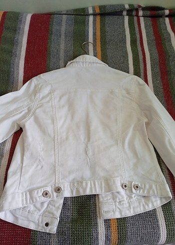Düğmeli Beyaz Kadın kot Ceket - Görsel 2