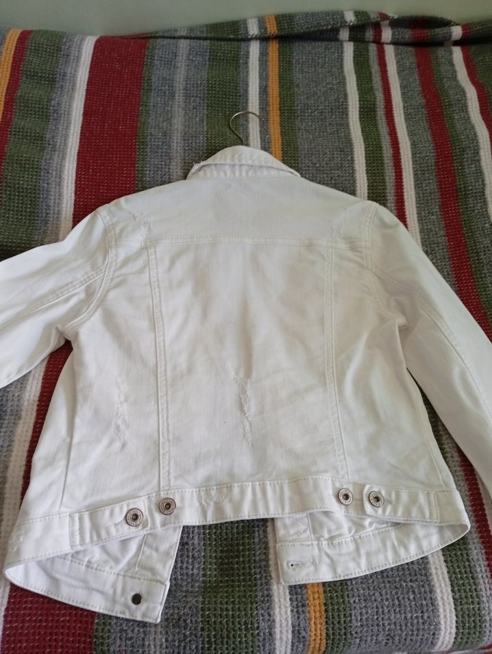 Düğmeli Beyaz Kadın kot Ceket - Görsel 2