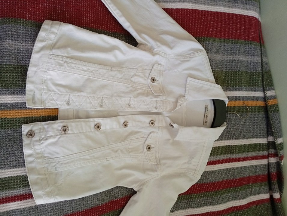 Düğmeli Beyaz Kadın kot Ceket - Görsel 4