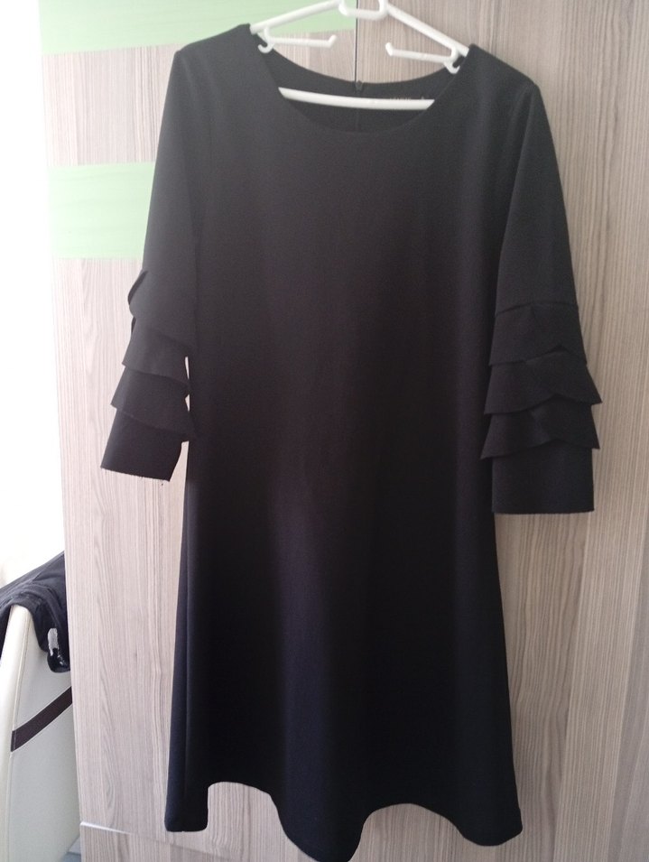 dirsek Kollu, Siyah midi elbise. - Görsel 3