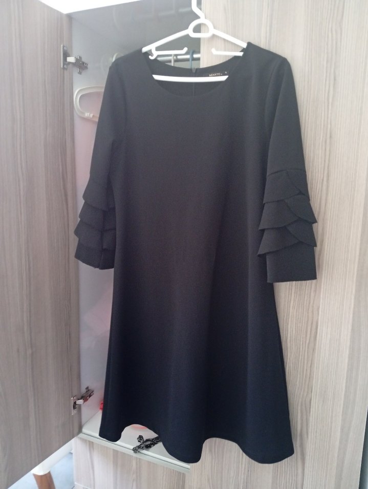 dirsek Kollu, Siyah midi elbise. - Görsel 2