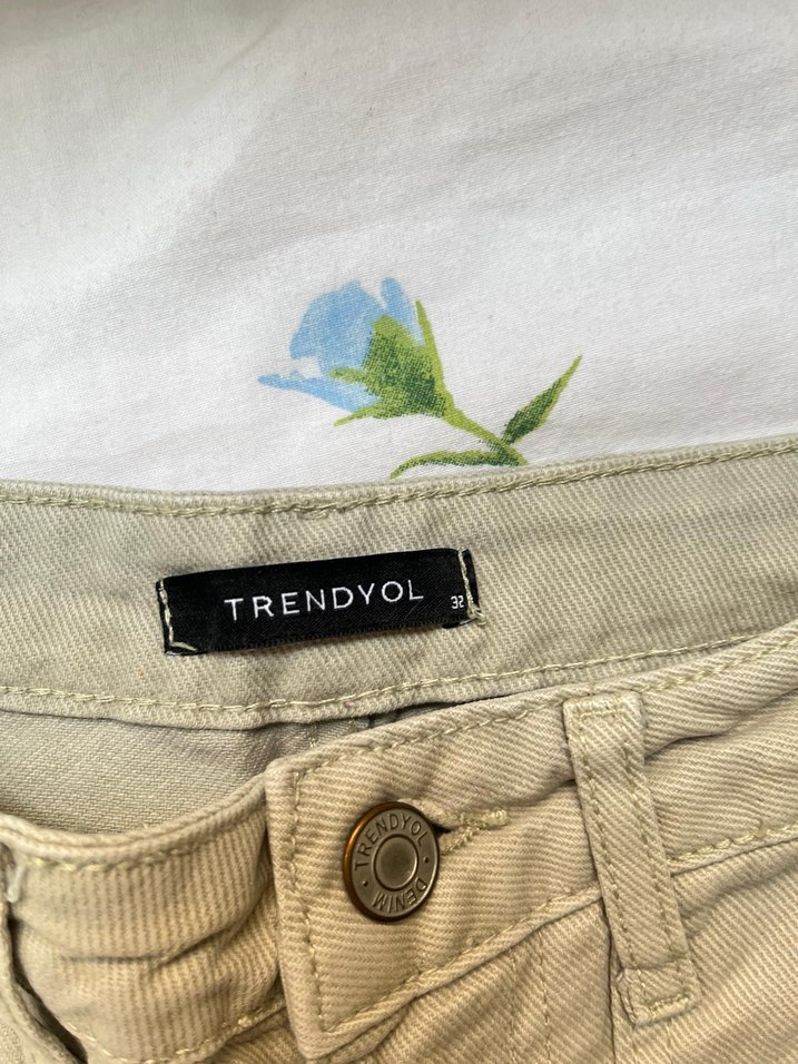 Bej Kadın Bol Kesim Midi Kot Pantolon - Görsel 2