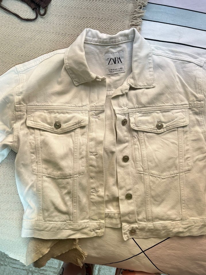 Zara Beyaz Pamuklu Düğmeli Denim Ceket - Görsel 3