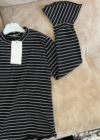 Siyah Beyaz Çizgili Kadın Triko Kazak - Görsel 2