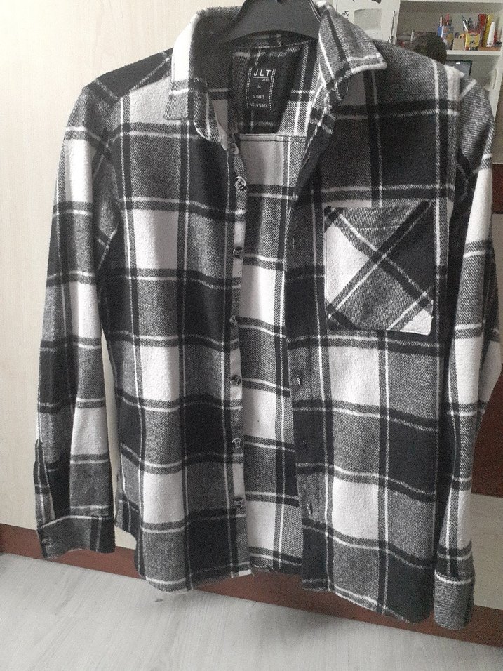 Düğmeli Gri Kareli erkek Gömlek - Görsel 2