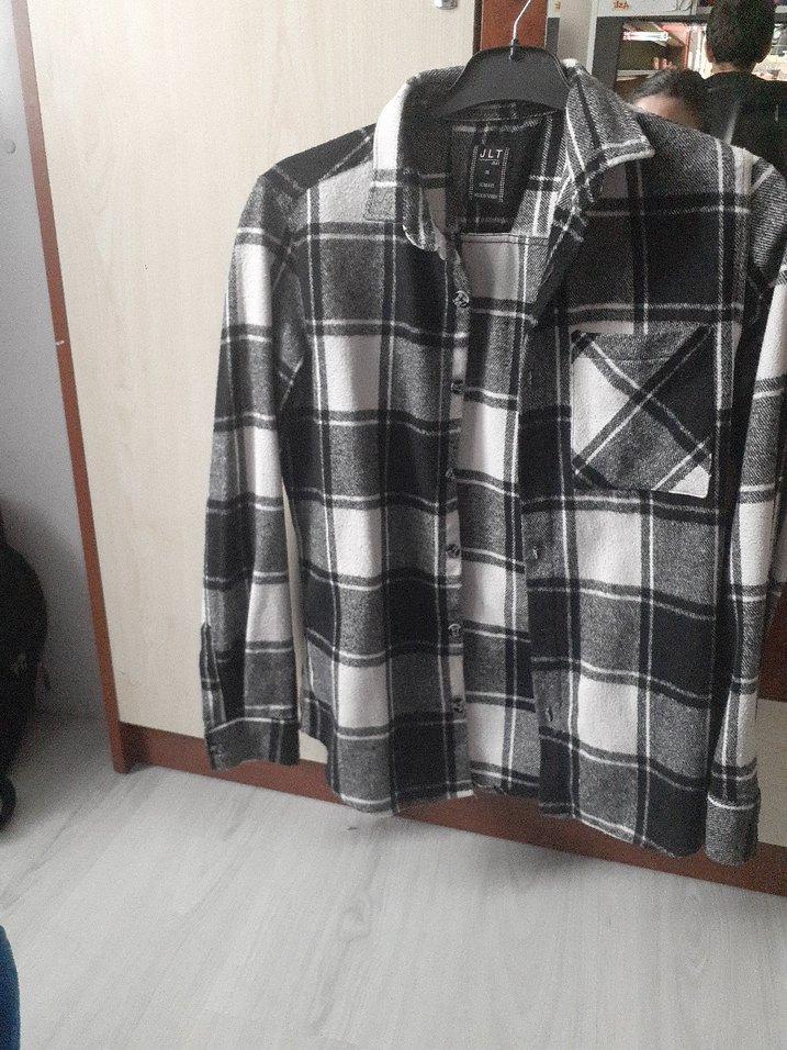 Düğmeli Gri Kareli erkek Gömlek - Görsel 3