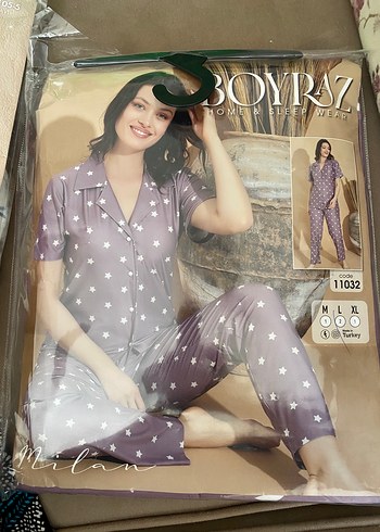 Mor Yıldız Desenli Kadın Pijama Takımı