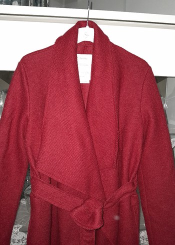 Bershka Bordo Uzun Drapeli kolu astarlı