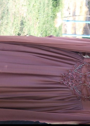 Bordo Nakışlı Uzun Kadın Abiye Elbise - Görsel 2