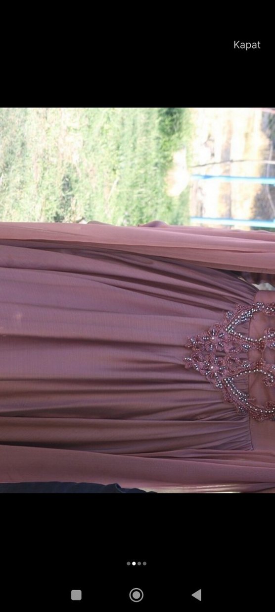 Bordo Nakışlı Uzun Kadın Abiye Elbise - Görsel 2