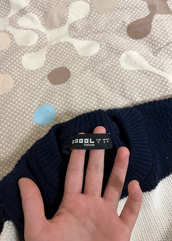 Lacivert Beyaz Çizgili crop Kadın Kazak - Görsel 2