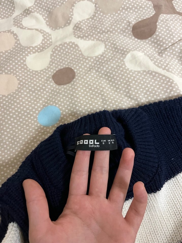 Lacivert Beyaz Çizgili crop Kadın Kazak - Görsel 2