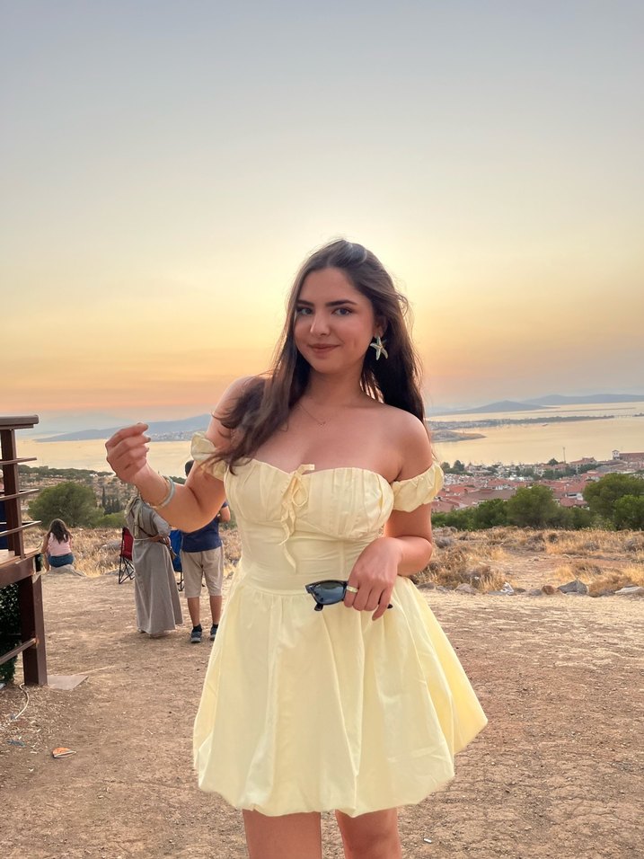 Sarı Straplez Mini Bohem Elbise - Görsel 3