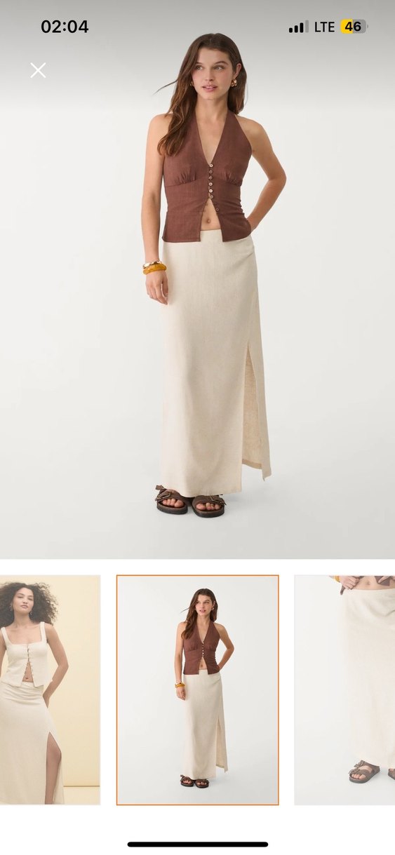 Stradivarius Uzun Keten Etek Yırtmaçlı M - Görsel 3