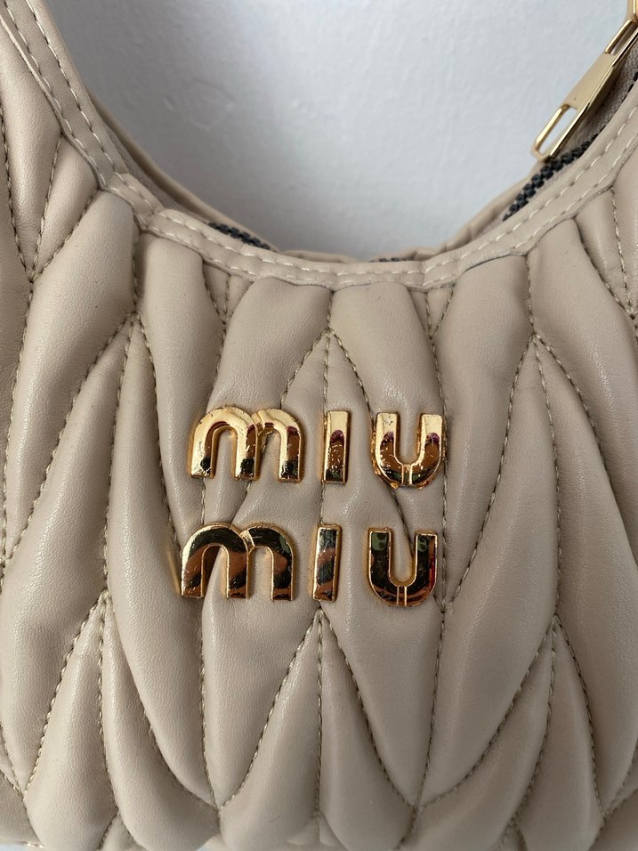 Bej Deri miu miu Kadın Omuz Çantası - Görsel 2