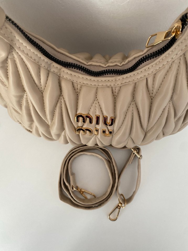 Bej Deri miu miu Kadın Omuz Çantası - Görsel 5