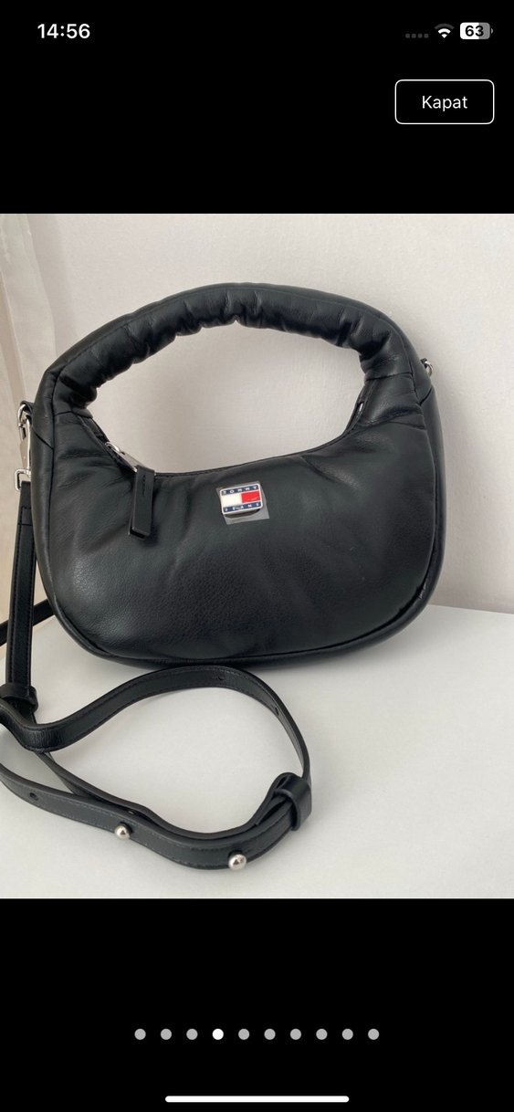 Tommy Hilfiger Mini Siyah Deri Hobo Çanta - Görsel 2