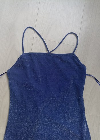 Diğer Parlak Mavi İp Askılı Mini Elbise