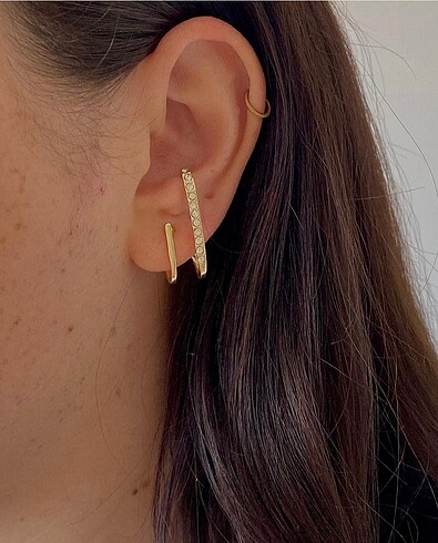 İkili görünümlü Çelik gold küpe