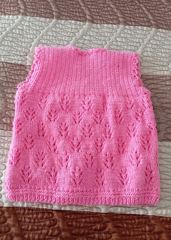 Kız Bebek Pembe Örgü Yelek - Görsel 3