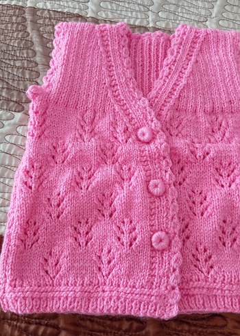 Kız Bebek Pembe Örgü Yelek - Görsel 2