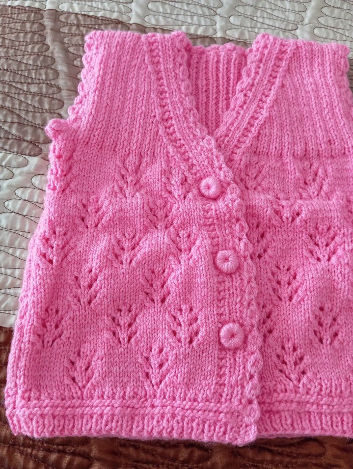 Kız Bebek Pembe Örgü Yelek - Görsel 2