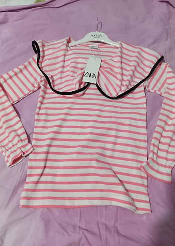 Kız Çocuk Pembe Çizgili Fırfırlı Sweatshirt - Görsel 7