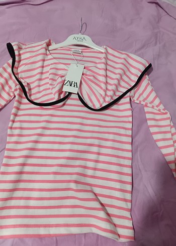 Kız Çocuk Pembe Çizgili Fırfırlı Sweatshirt - Görsel 2