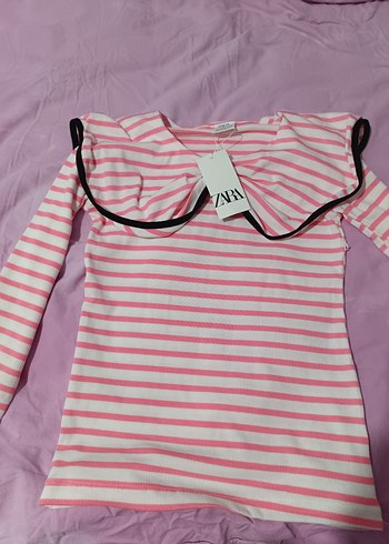 Kız Çocuk Pembe Çizgili Fırfırlı Sweatshirt - Görsel 5