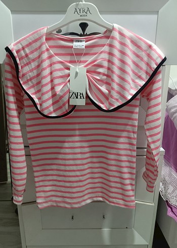 Kız Çocuk Pembe Çizgili Fırfırlı Sweatshirt - Görsel 4