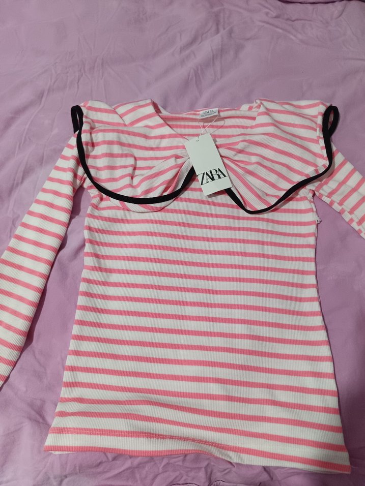 Kız Çocuk Pembe Çizgili Fırfırlı Sweatshirt - Görsel 5