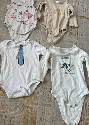 Uzun Kollu Pamuk Bebek Body - Beyaz, Gri - Görsel 2