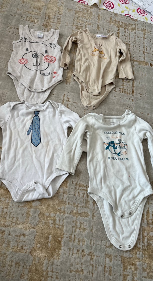 Uzun Kollu Pamuk Bebek Body - Beyaz, Gri - Görsel 2