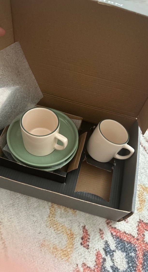 Beyaz Kulplu yeşil Tabaklı Fincan Seti - Görsel 2