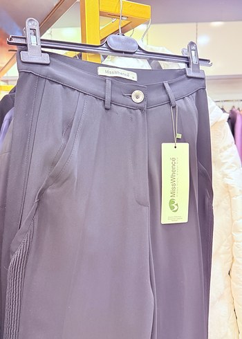 Kadın Mavi Pilili Kumaş Pantolon - Görsel 3